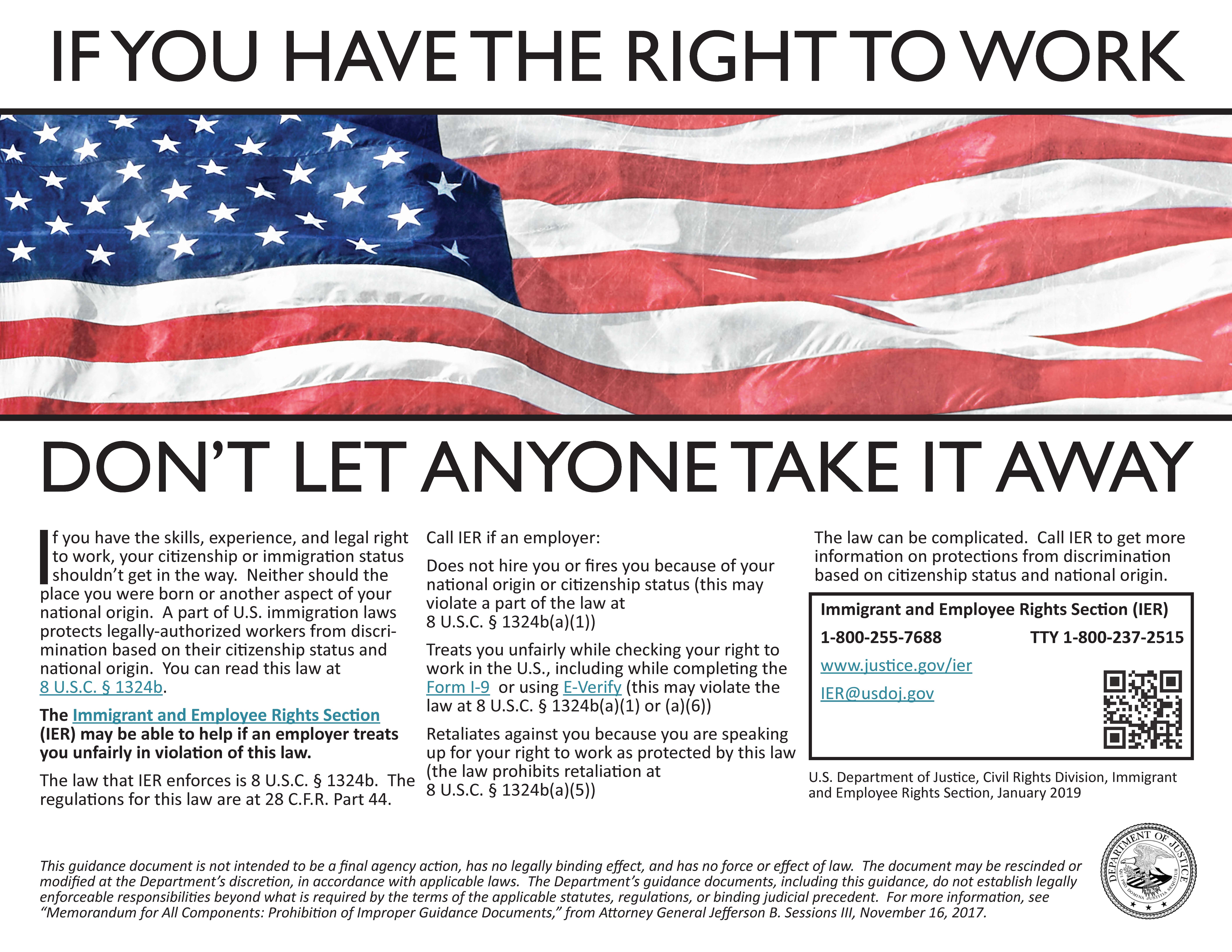 English Immigrant Employee Rights Poster 2019